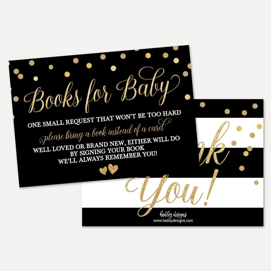 Black and Gold Baby Shower Book Request Card Printable Template