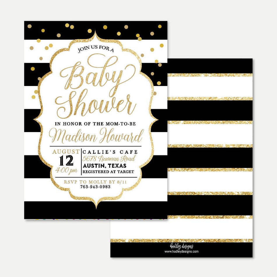 Black and Gold Baby Shower Invitation Printable Template