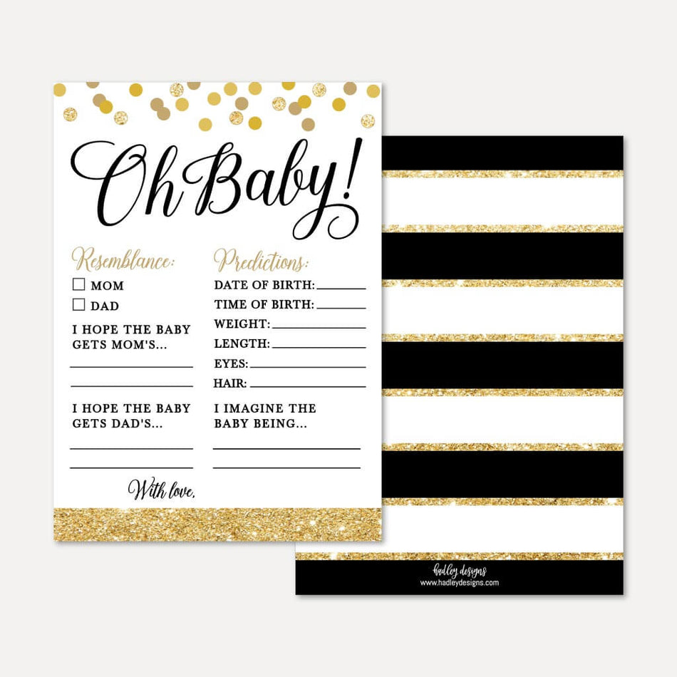 Black and Gold Baby Shower Predictions Printable Template