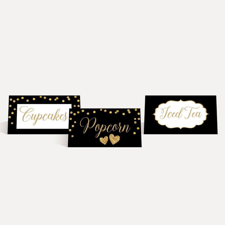 Black and Gold Baby Shower Food Tent Cards Printable Template