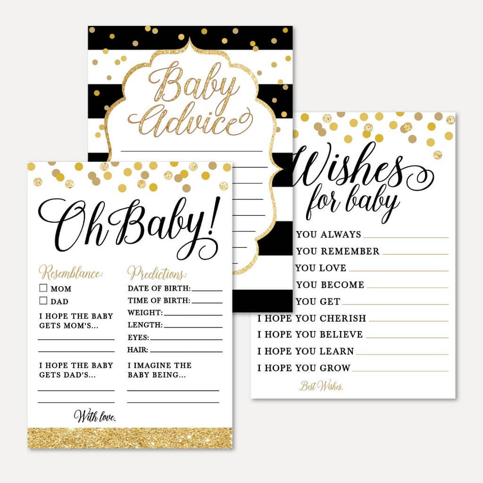 Black and Gold Baby Shower Prediction Advice Wishes Bundle Printable Template