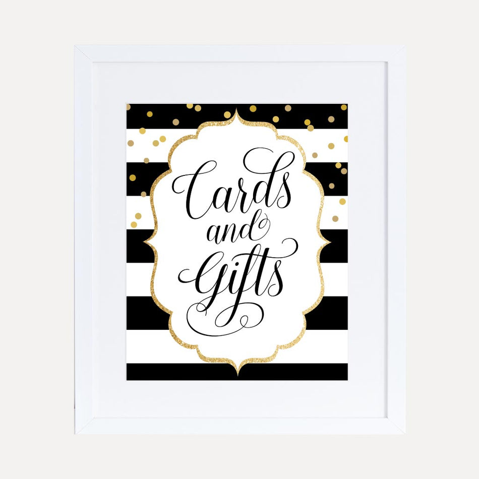 Black and Gold Baby Shower Cards and Gifts Sign Printable Template