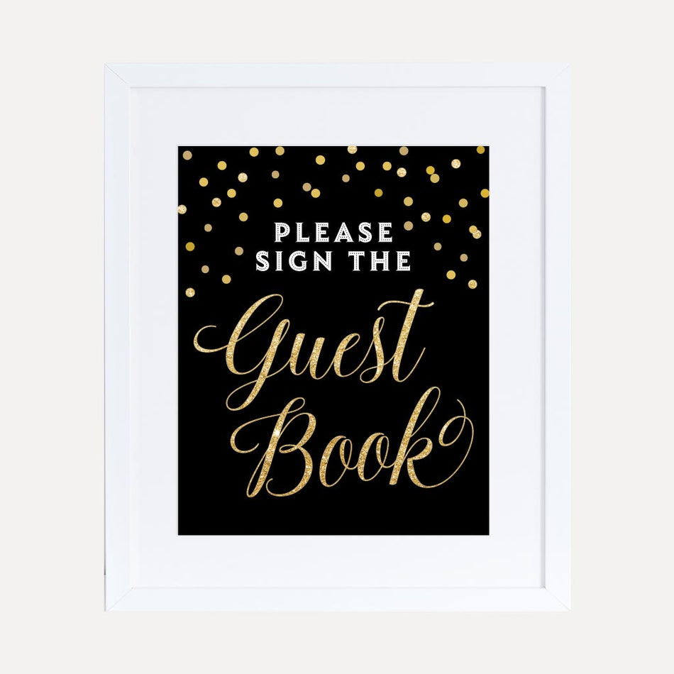 Black and Gold Baby Shower Guest Book Sign Printable Template