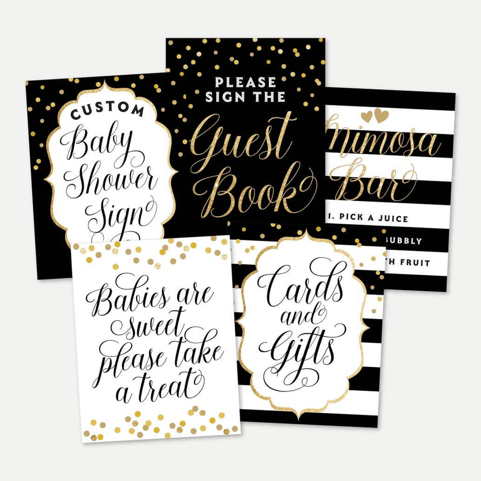 Black and Gold Baby Shower Sign Bundle Printable Template