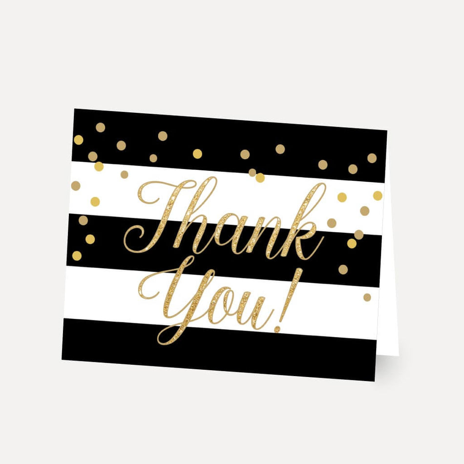 Black and Gold Baby Shower Thank You Card Printable Template