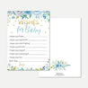 Blue Teal Floral Baby Shower Wishes Card Printable Template