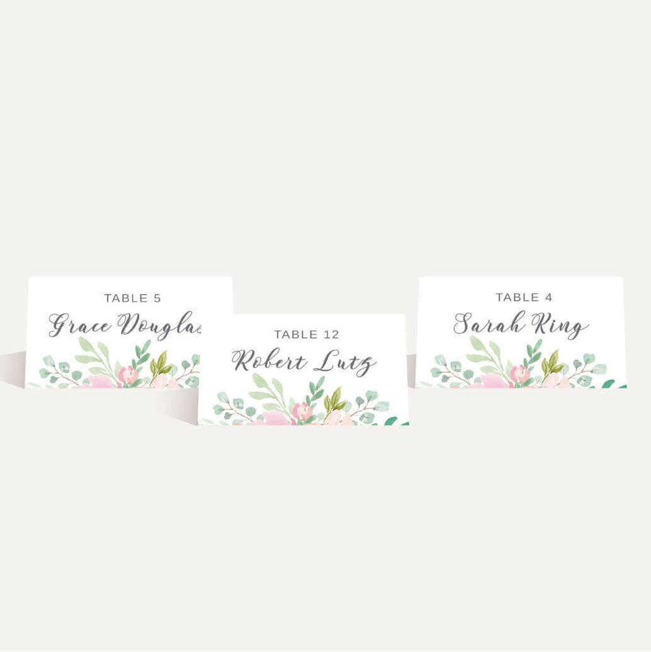 Blush Floral Modern Wedding Place Cards Printable Template
