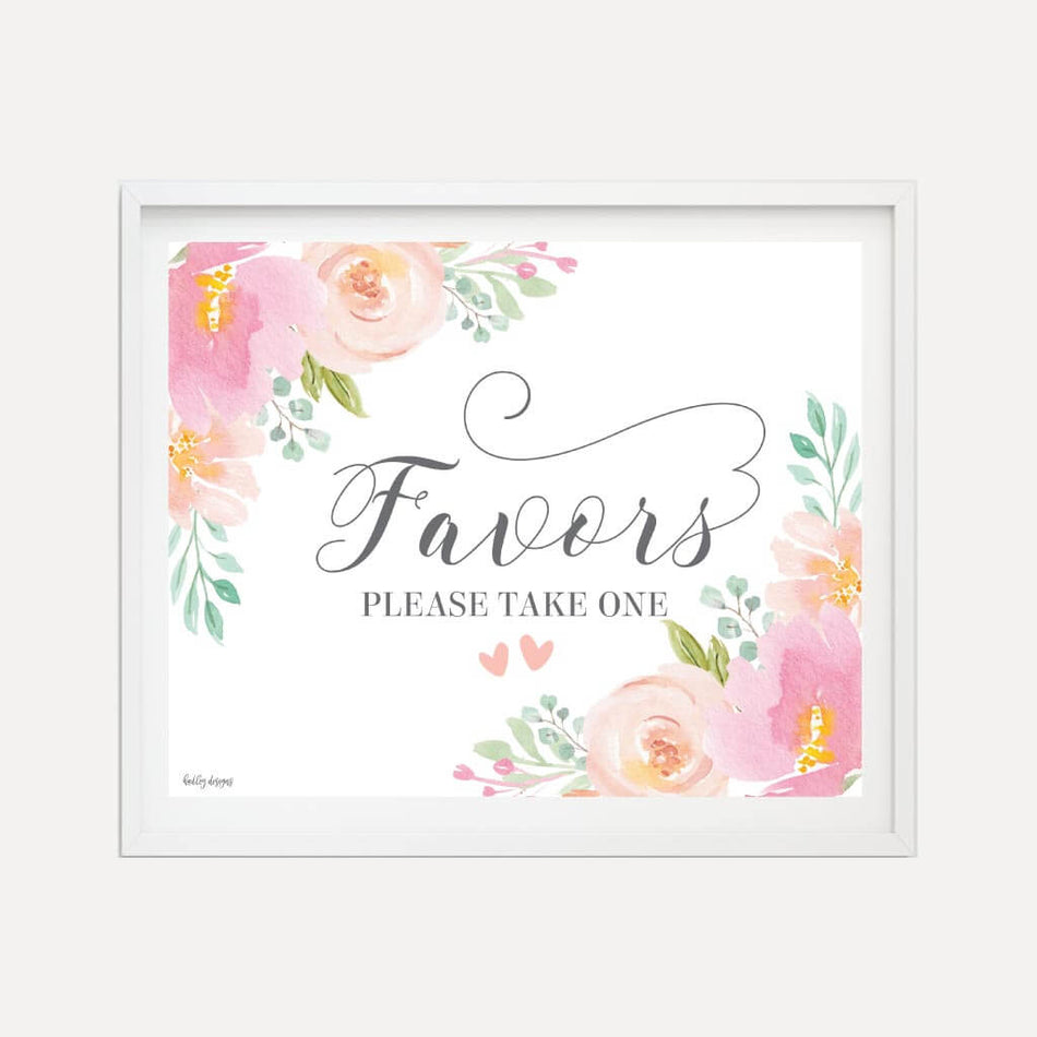 Blush Floral Modern Wedding Favors Sign Printable Template