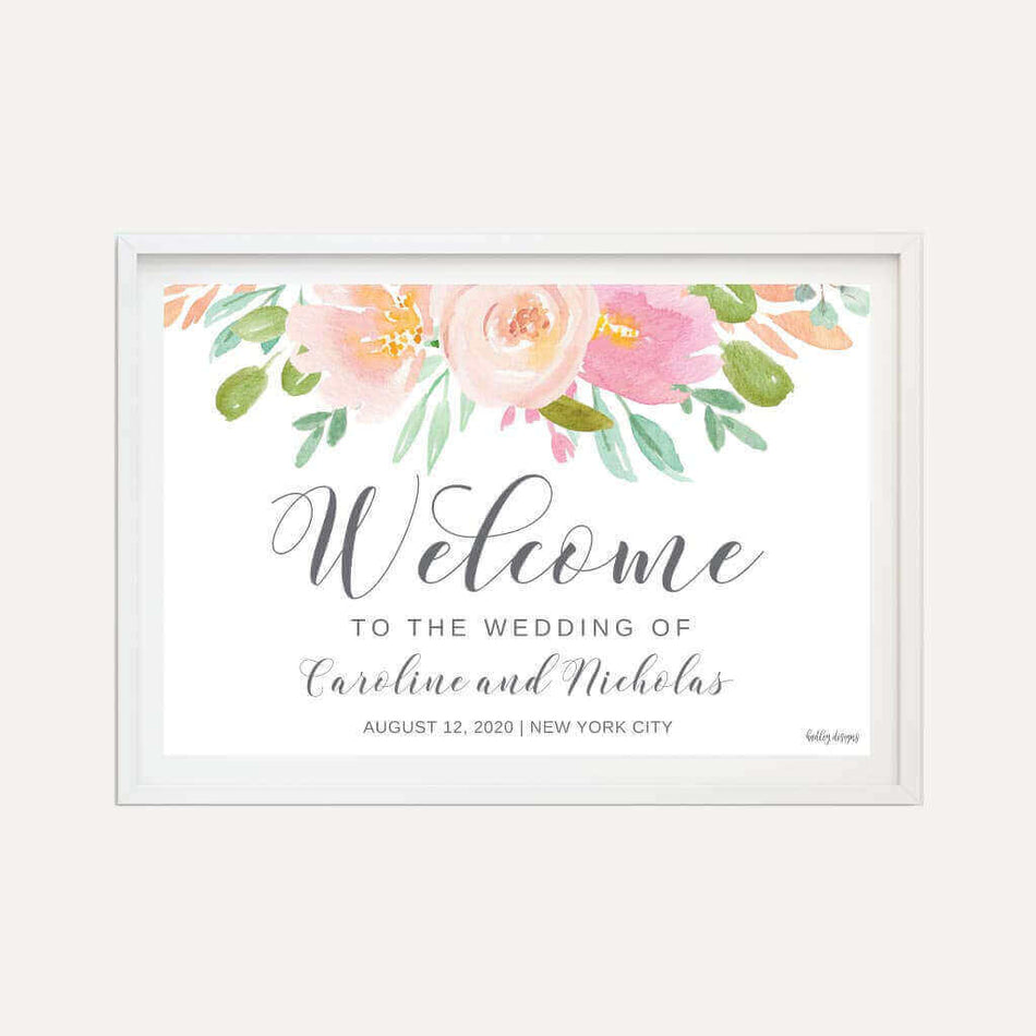 Blush Floral Modern Wedding Welcome Sign Printable Template
