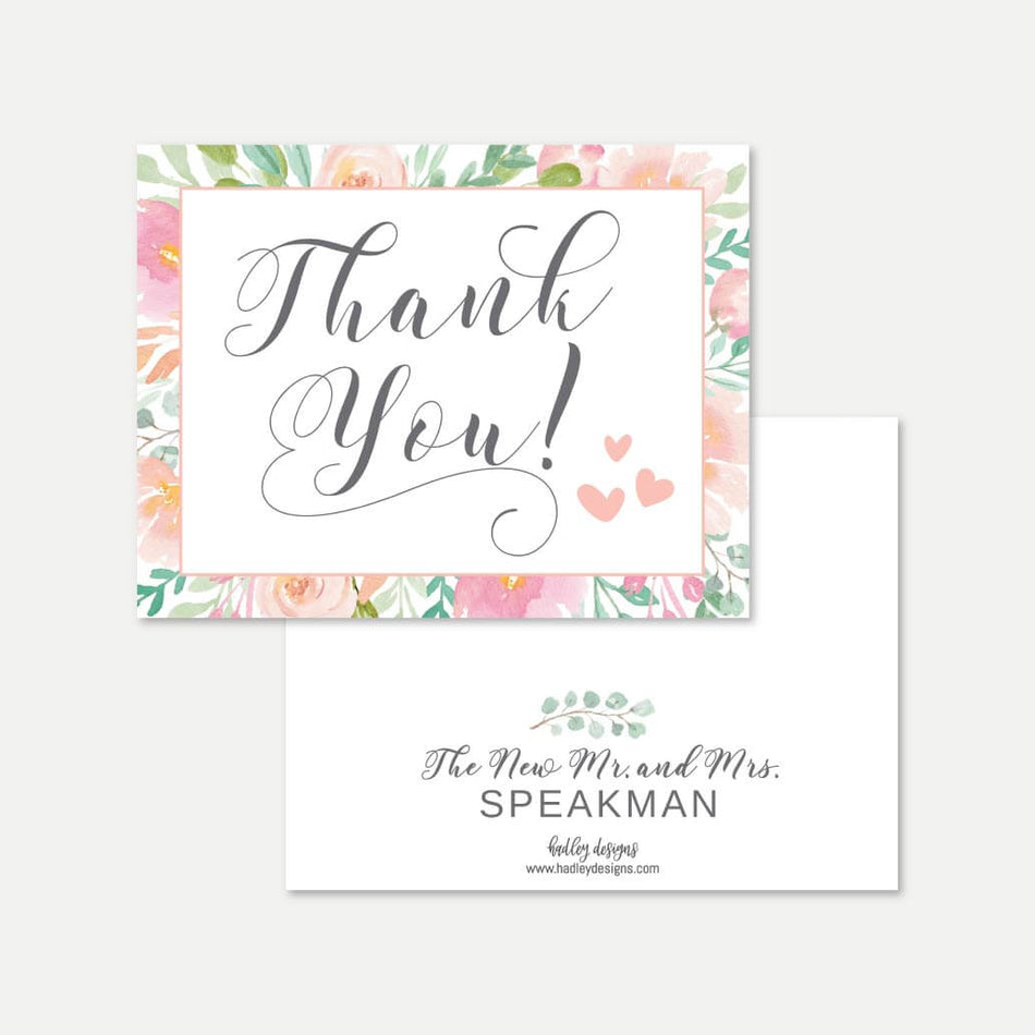Blush Floral Modern Wedding Thank You Card Printable Template