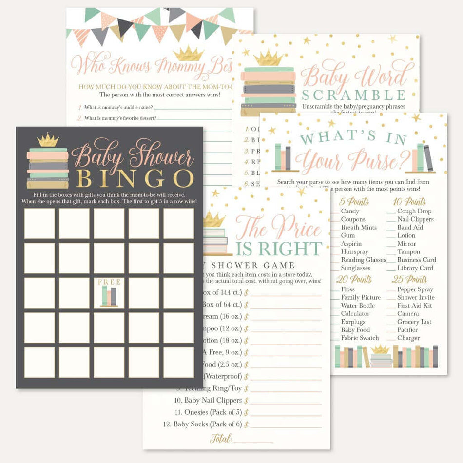 Book Themed Baby Shower Games Set Printable Template