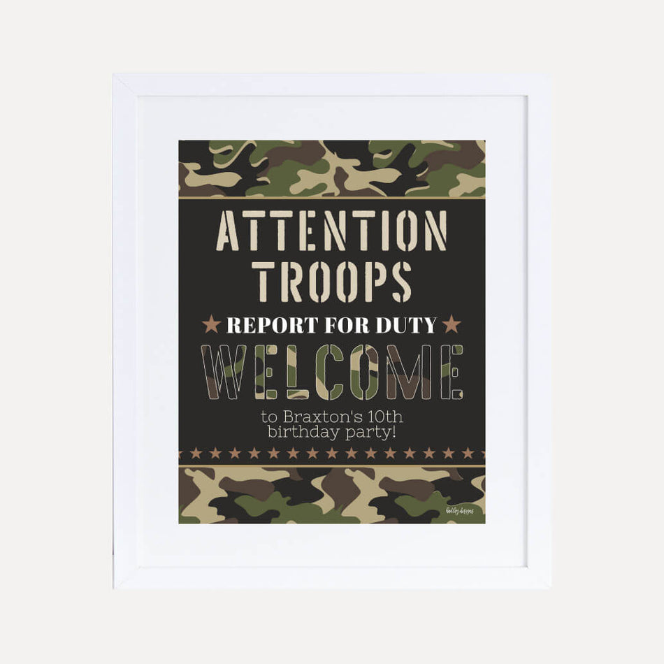 Camo Army Kids Party Welcome Sign Printable Template