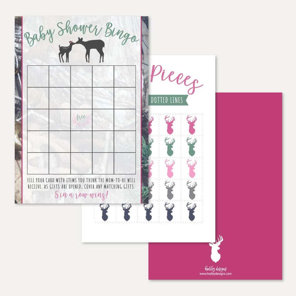 Camo Girl Baby Shower Bingo Game Printable Template