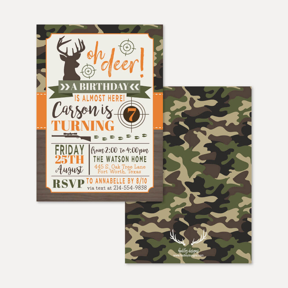 Hunting Camo Kids Party Invitation Printable Template