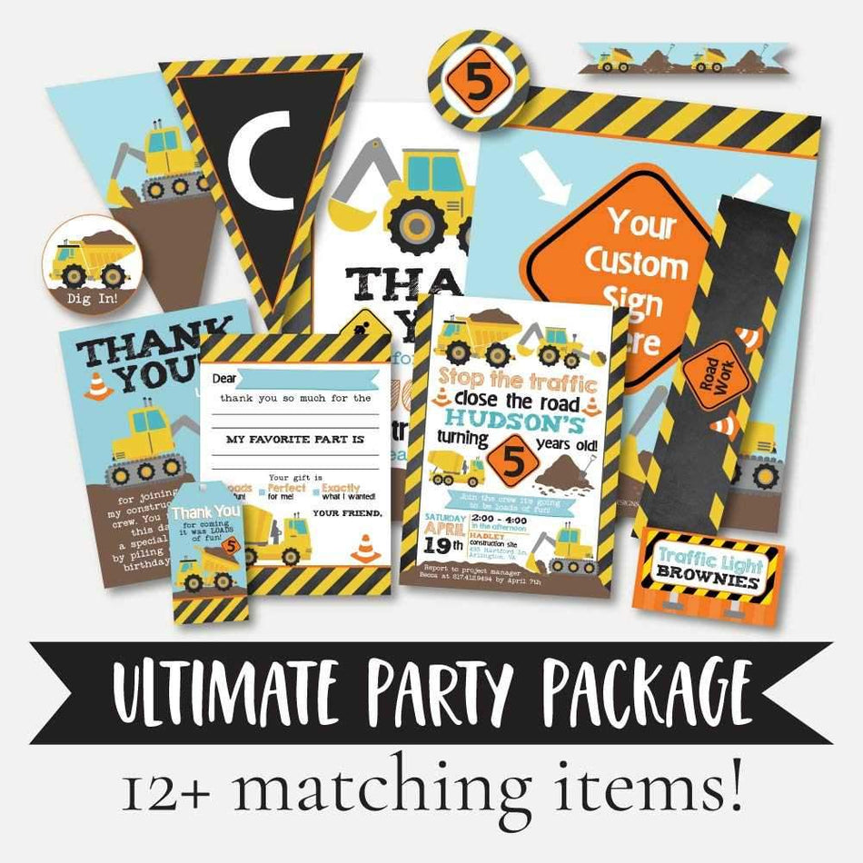 Construction Kids Party Complete Package Set Printable Template