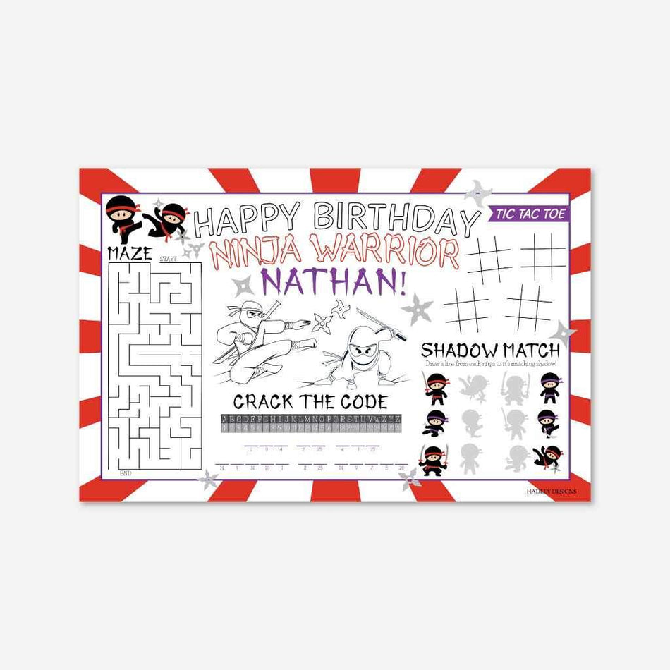 Ninja Kids Party Placemat Printable Template