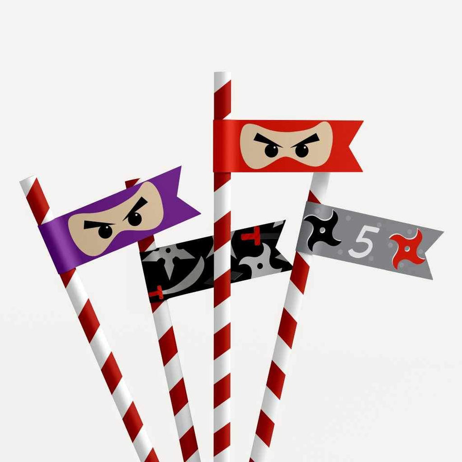 Ninja Kids Party Straw Flags Printable Template