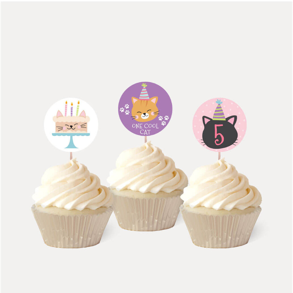 Cat Kids Party Cupcake Topper Printable Template