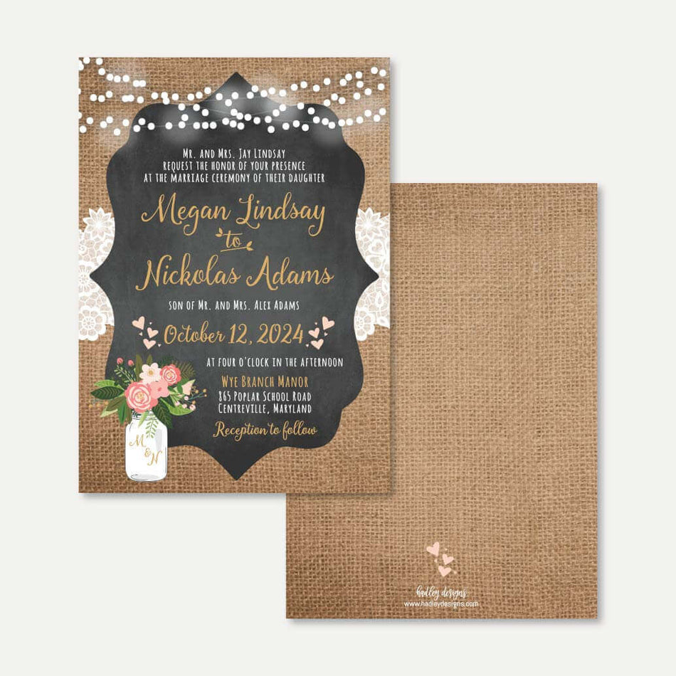 Printable Chalk Burlap and Lace Wedding Invitation Template | Hadley ...
