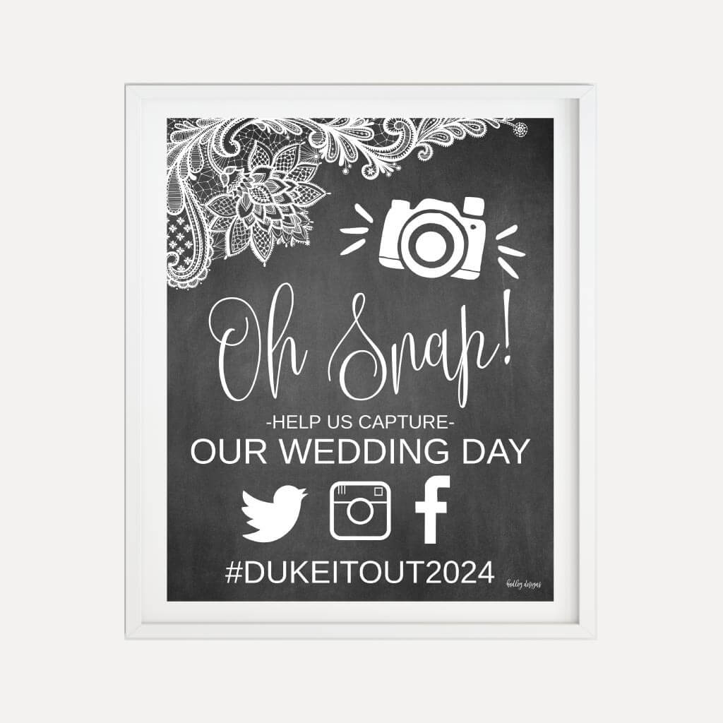 Printable Chalk Lace Lights Wedding Hashtag Sign Template | Hadley ...