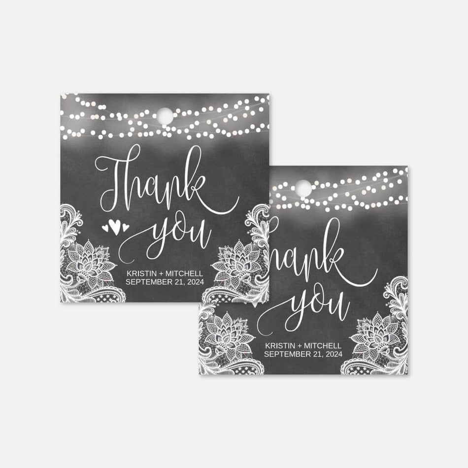 Printable Chalk Lace Lights Wedding Thank You Favor Tags Template ...