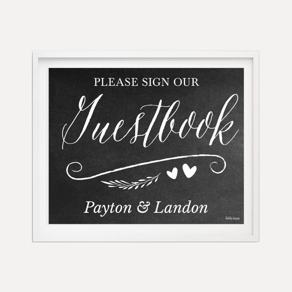 Chalk Simple Greenery Wedding Guestbook Sign Printable Template