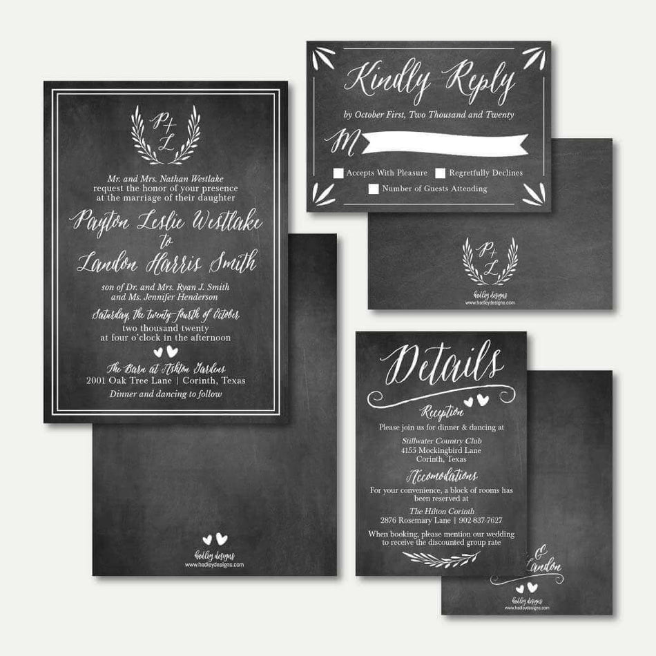 Chalk Simple Greenery Wedding Invitation Suite Printable Template