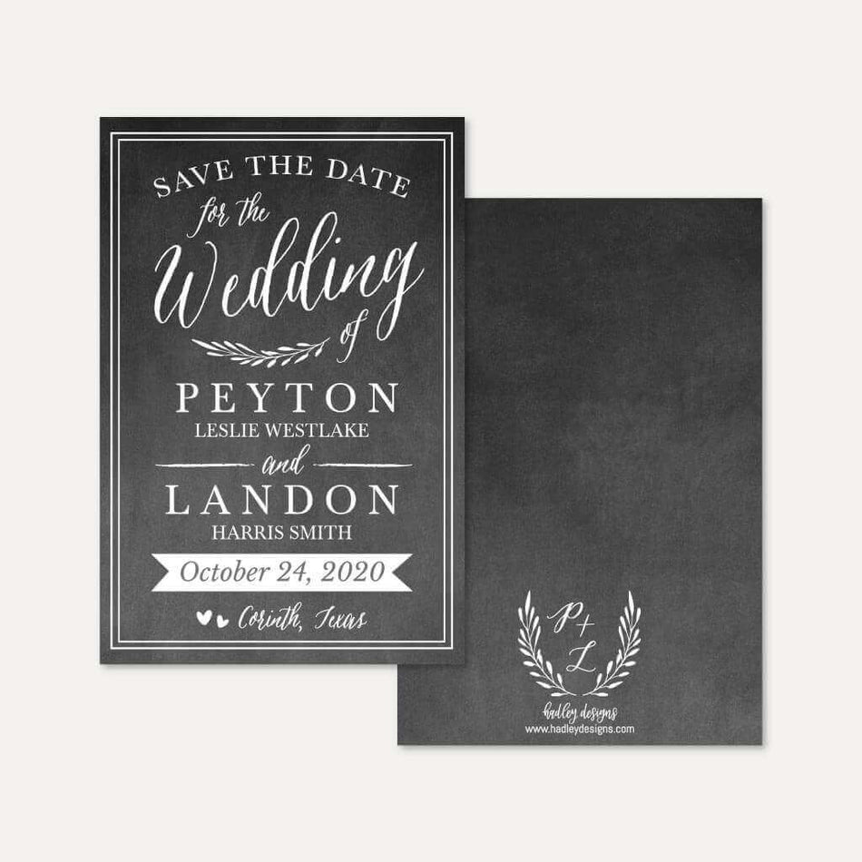 Chalk Simple Greenery Wedding Save The Date Printable Template