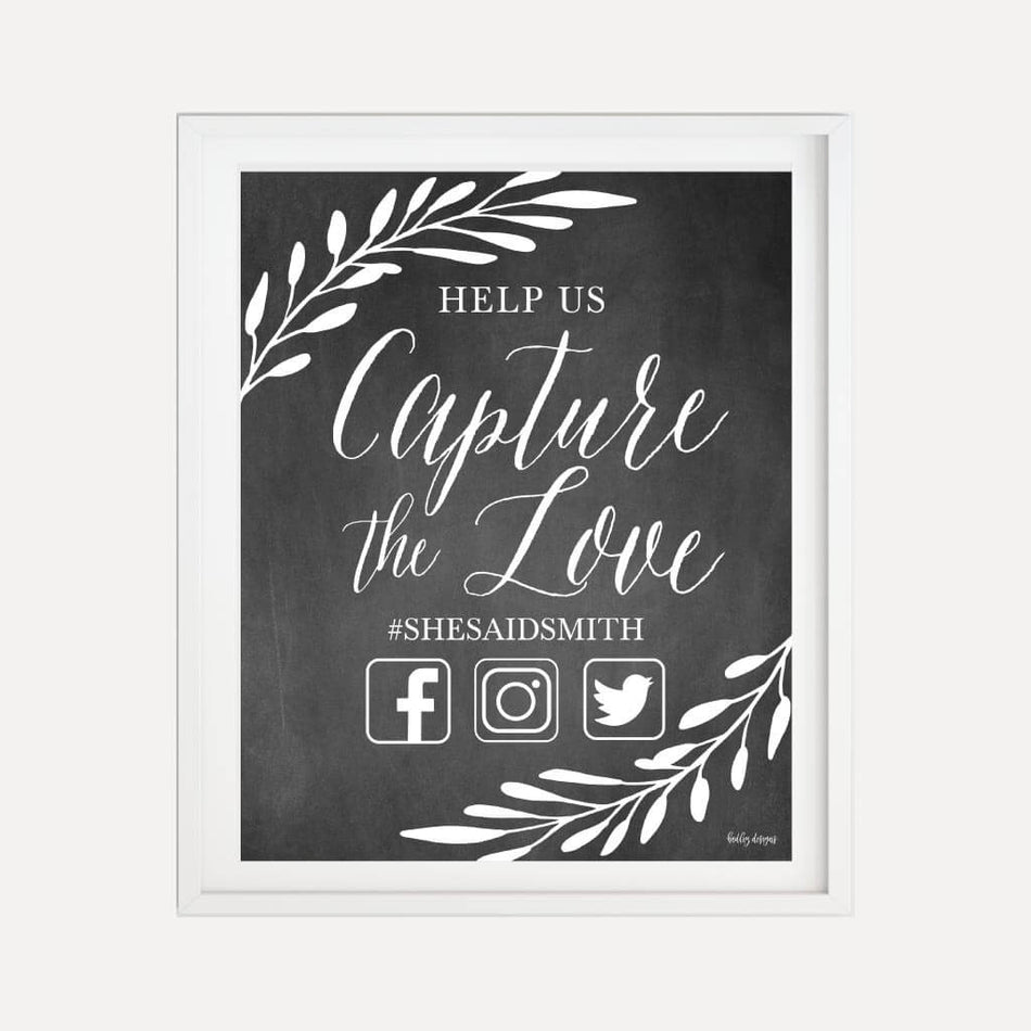 Chalk Simple Greenery Wedding Hashtag Sign Printable Template