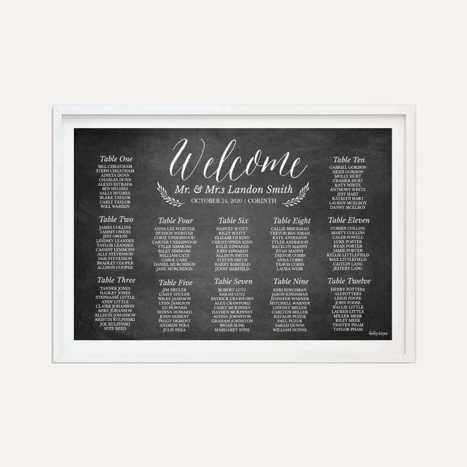 Chalk Simple Greenery Wedding Seating Chart Sign Printable Template