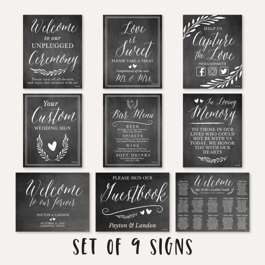 Printable Chalk Simple Greenery Wedding Signs Set Templates | Hadley ...