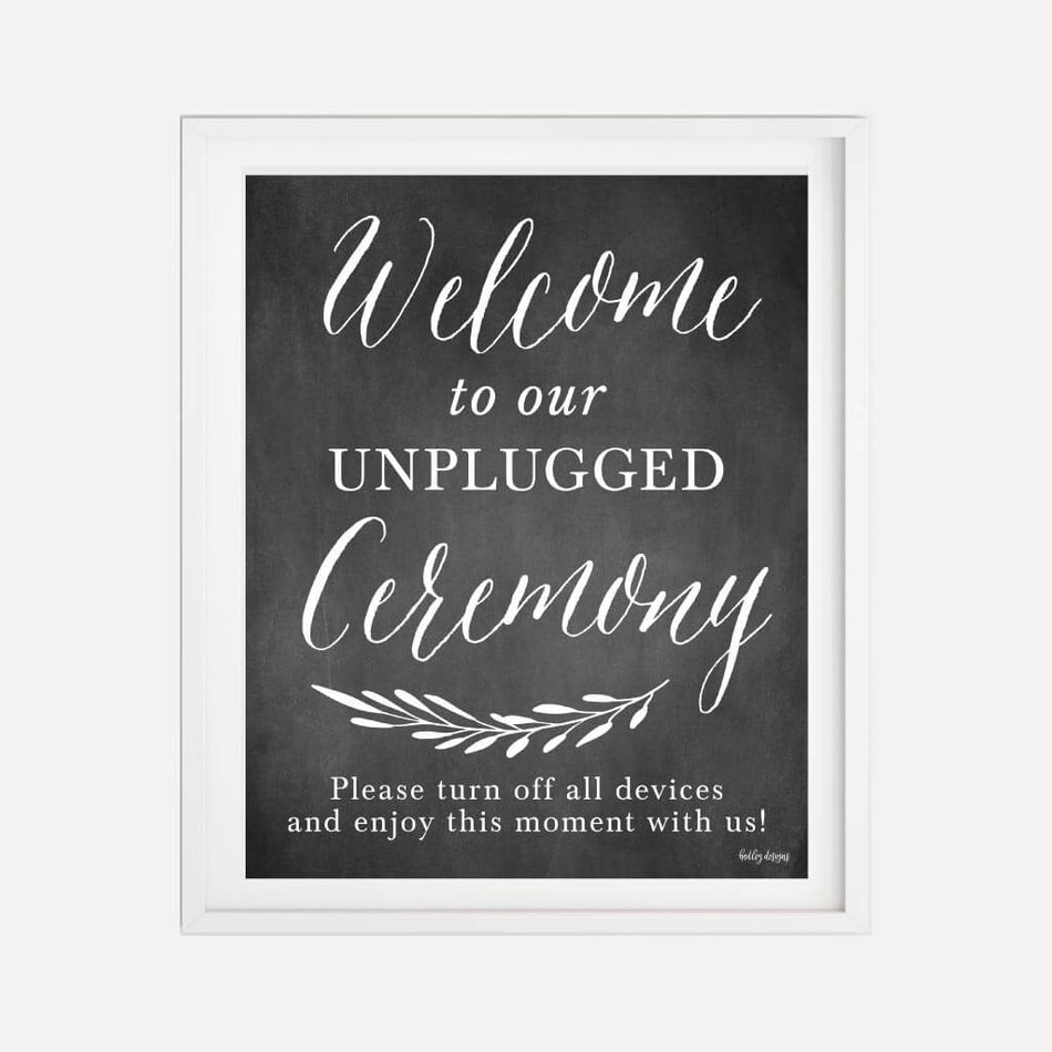 Chalk Simple Greenery Wedding Unplugged Ceremony Sign Printable Template