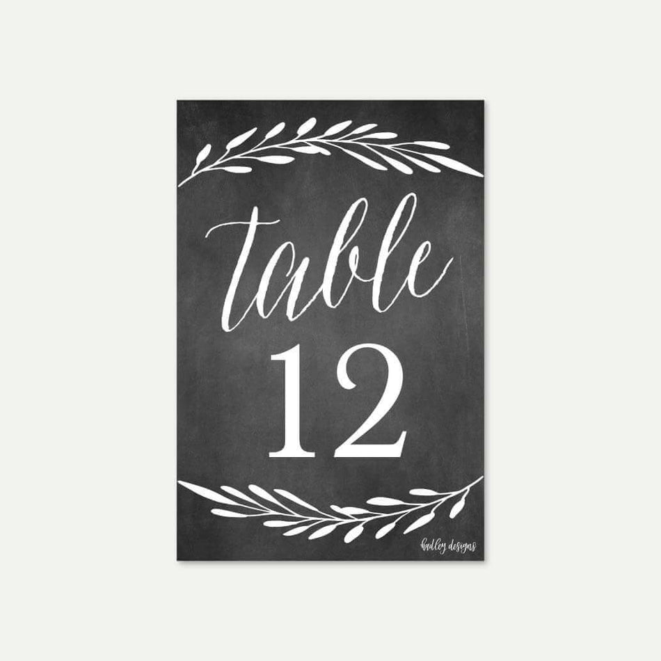 Chalk Simple Greenery Wedding Table Numbers Printable Template