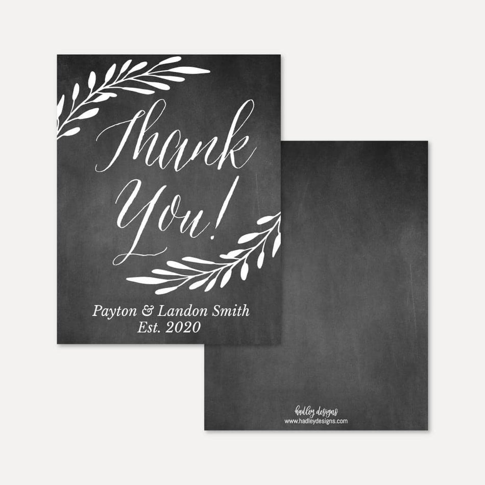 Chalk Simple Greenery Wedding Thank You Card Printable Template