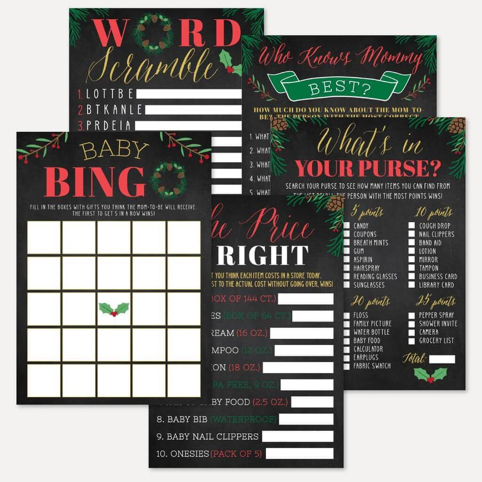 Christmas Baby Shower Games Set Printable Template