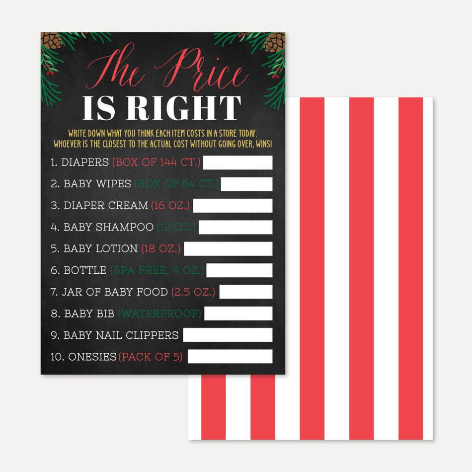 Christmas Baby Shower Price is Right Game Printable Template