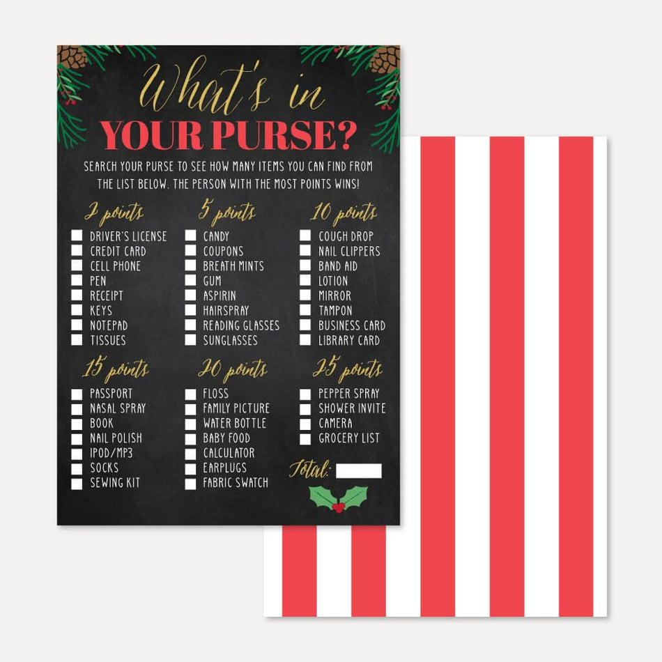 Christmas Baby Shower What's In Your Purse Game Printable Template