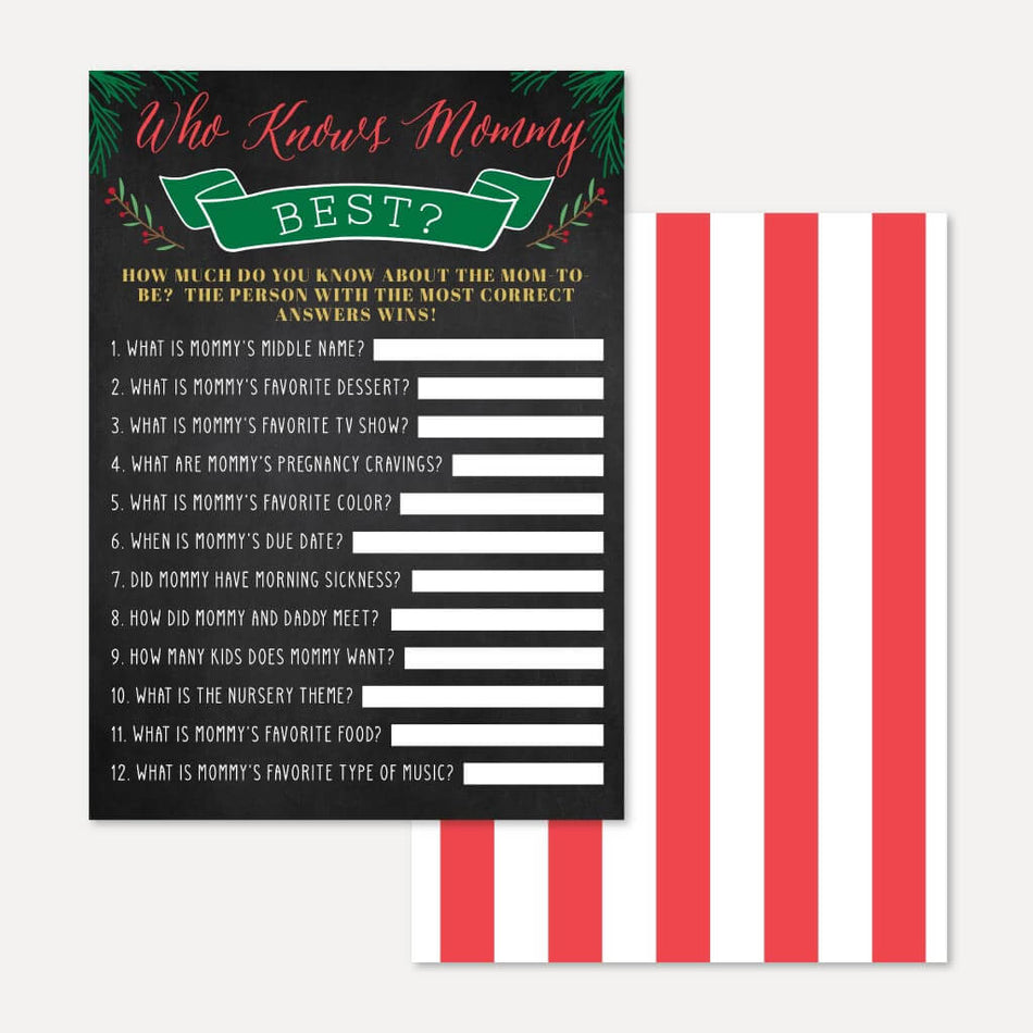 Christmas Baby Shower Who Knows Mommy Best Game Printable Template