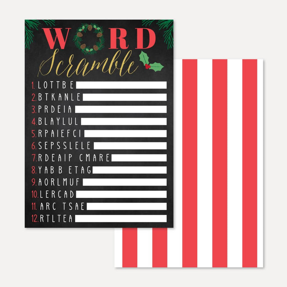 Christmas Baby Shower Word Scramble Game Printable Template