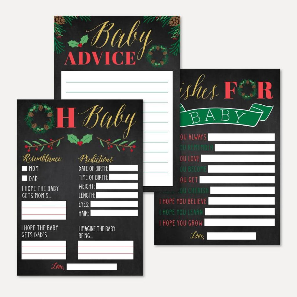 Christmas Baby Shower Prediction Advice Wishes Bundle Printable Template