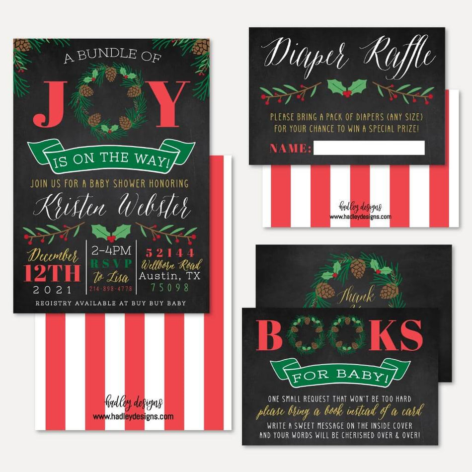 Christmas Baby Shower Invitation Suite Printable Template