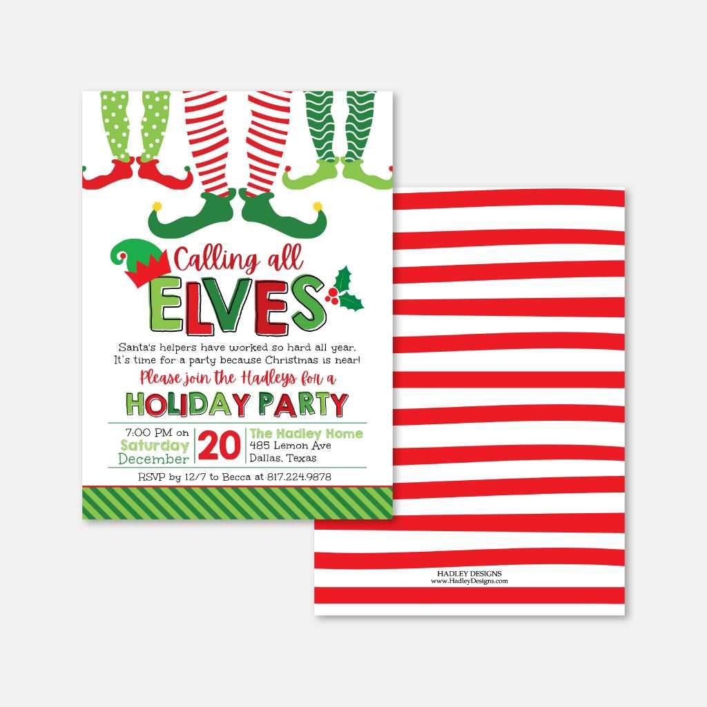 Printable Elf Christmas Party Invitation Template | Hadley Designs ...