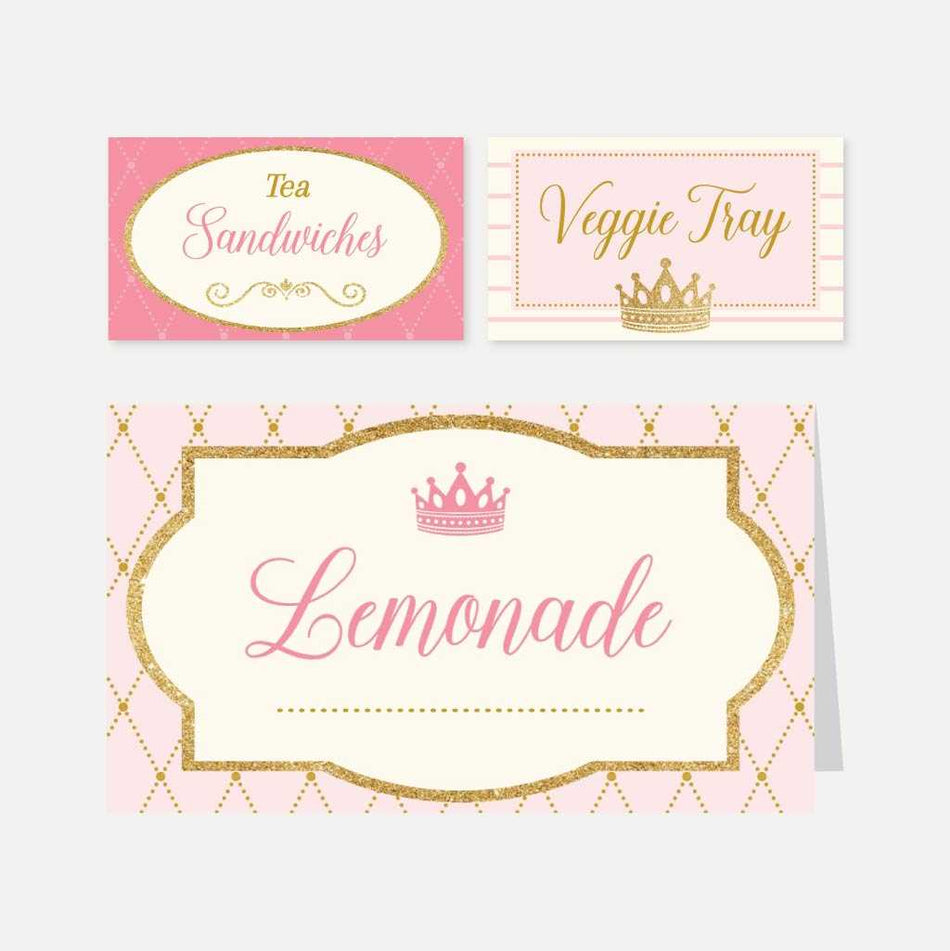Vintage Princess Kids Party Food Tent Cards Printable Template