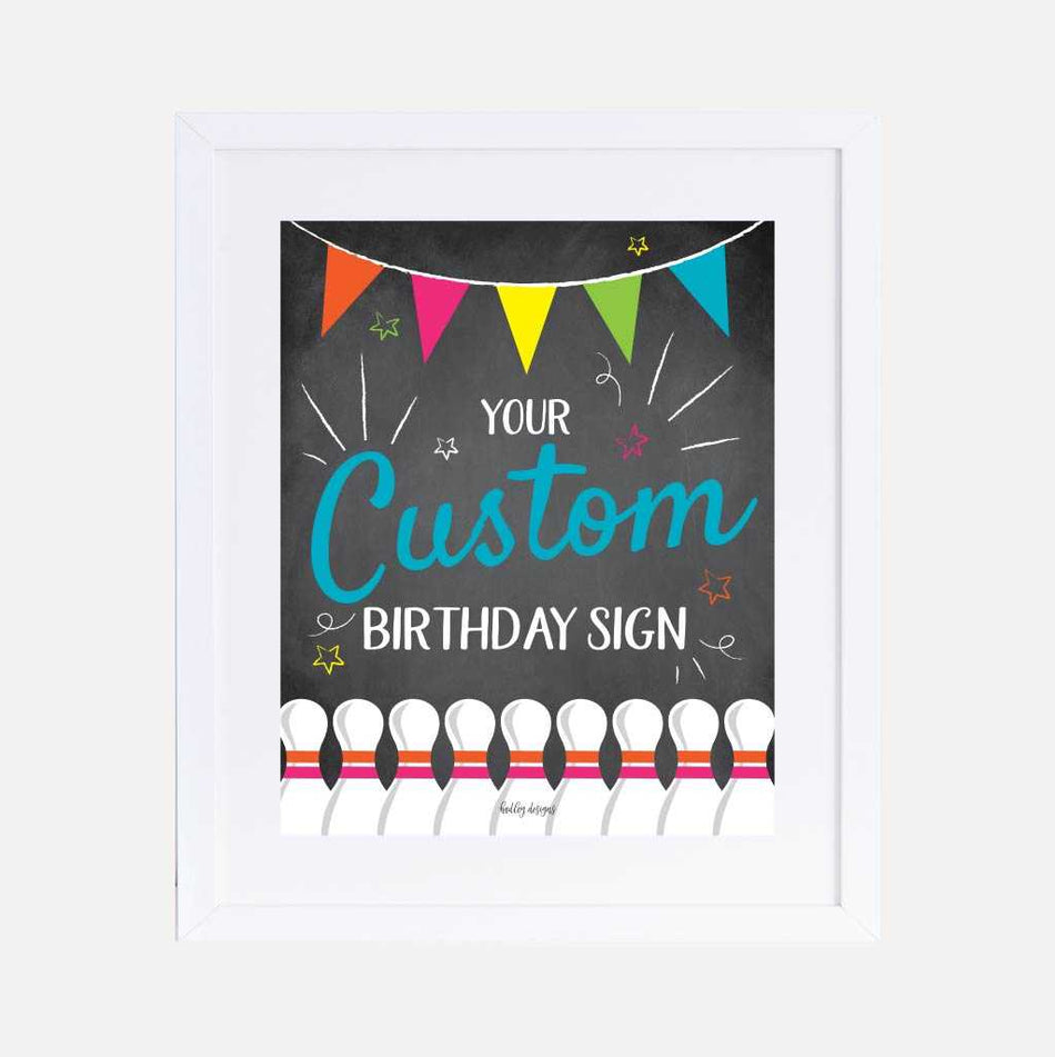 Cosmic Bowling Kids Party Custom Sign Printable Template