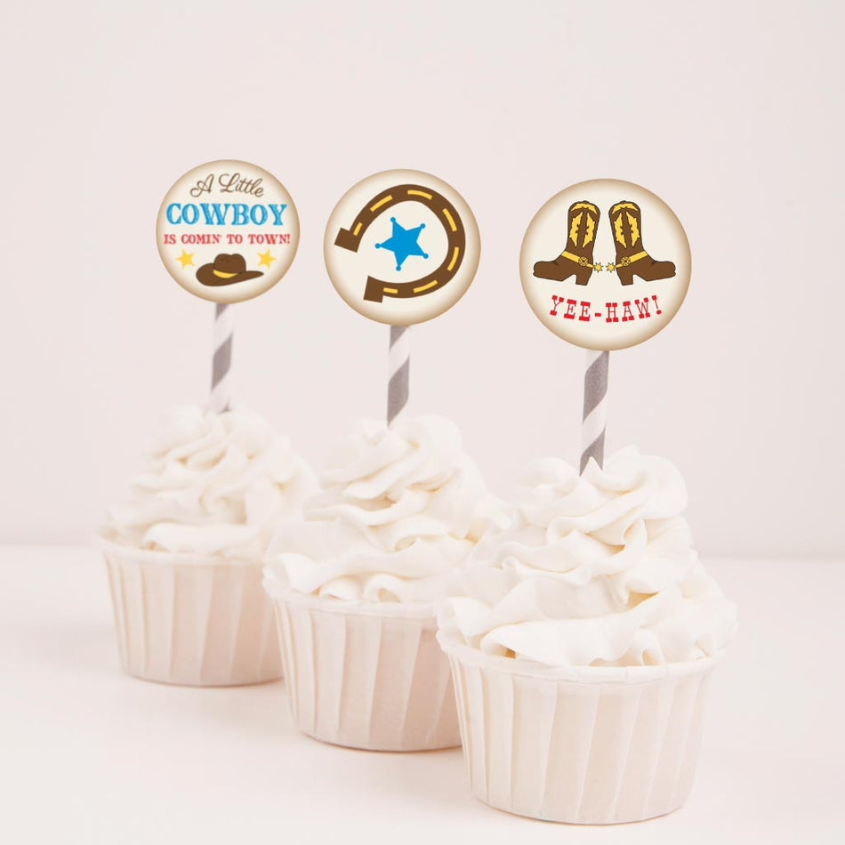 Cowboy Baby Shower Cupcake Toppers Printable Template