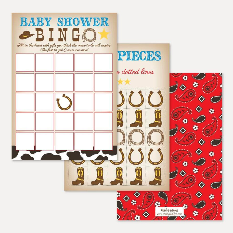 Cowboy Baby Shower Bingo Game Printable Template