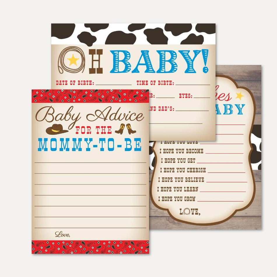 Cowboy Baby Shower Prediction Advice Wishes Bundle Printable Template