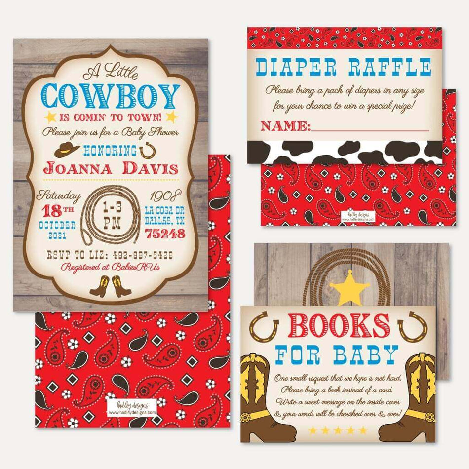Cowboy Baby Shower Invitation Suite Printable Template