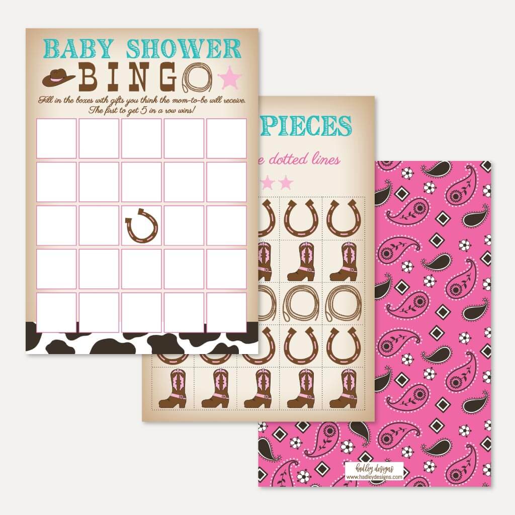 Printable Cowgirl Baby Shower Bingo Game Template | Hadley Designs