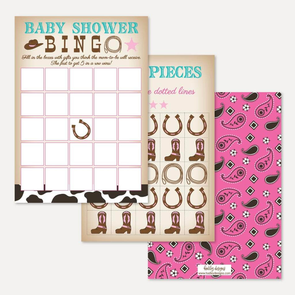 Printable Cowgirl Baby Shower Bingo Game Template | Hadley Designs